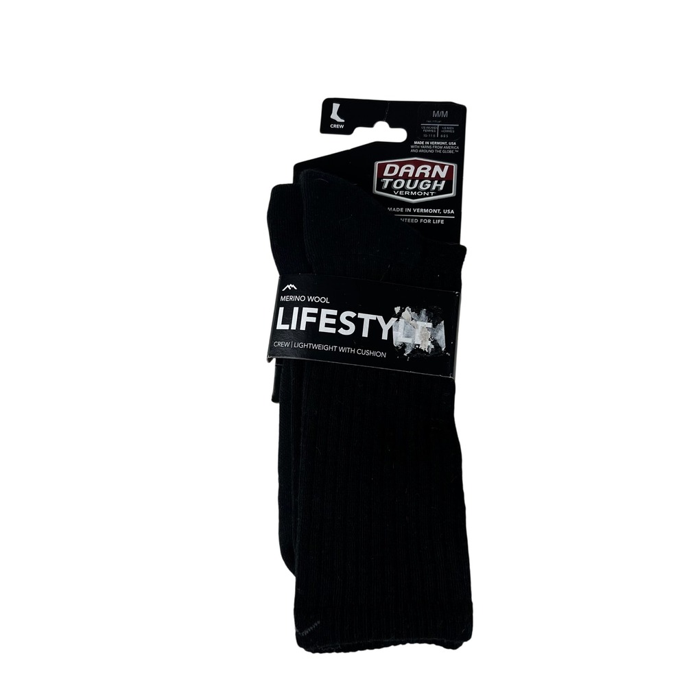 Darn Tough 1667 Lifestyle Crew Merino Wool Socks Black Medium Mens 8-9.5 NEW